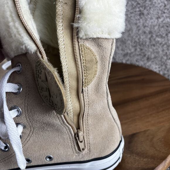 Converse High-Top Lace-Up Sneakers in Beige and White with Faux Fur Collar - Picture 10 of 10